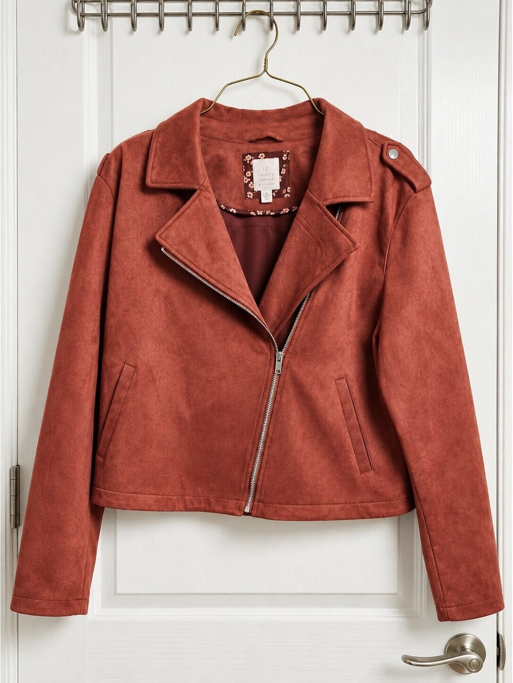 LC Lauren Conrad Faux Suede Moto Jacket XXL Rust Burgundy Biker Zip